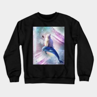 Space Cat Riding Dolphin Crewneck Sweatshirt